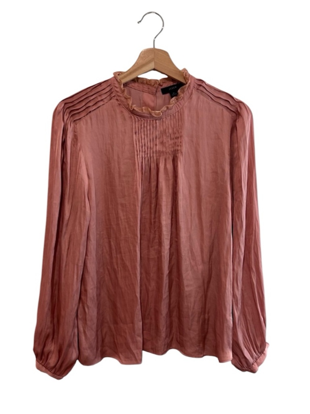 JCrew Ruffle Top Pink Size Medium Long Sleeve Drapey Romantic Feminine